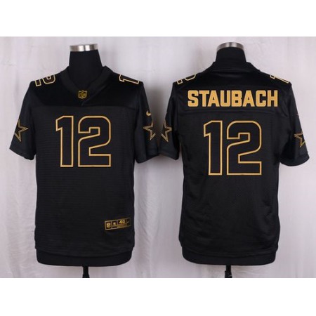 Nike Cowboys #12 Roger Staubach Black Men's Stitched NFL Elite Pro Line Gold Collection Jersey